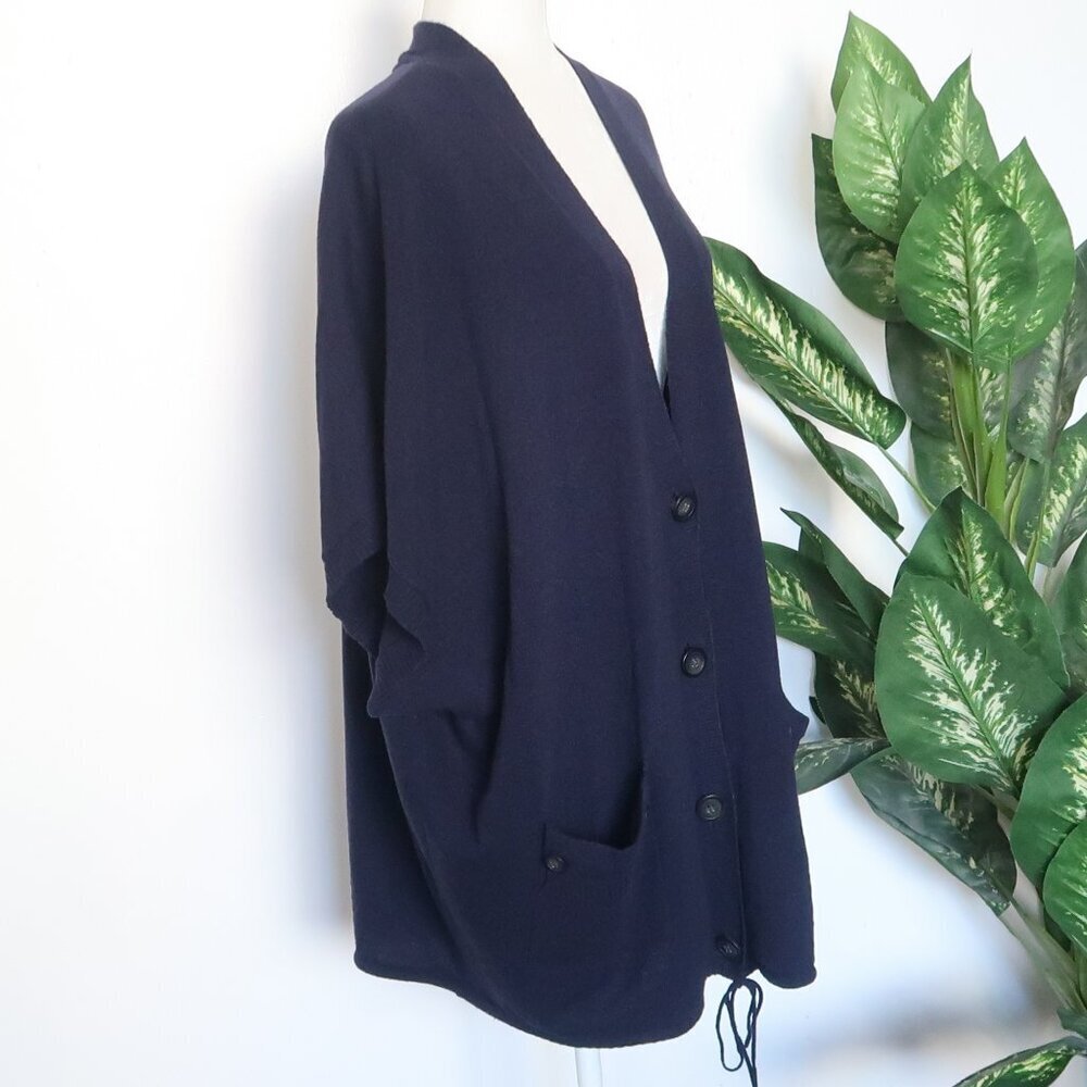 Jigsaw Navy Blue Knit Wool Cashmere Angora Button Front V-neck Sweater Cardigan - Picture 4 of 11